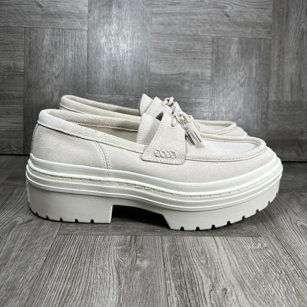Converse Loafers Women 9 Egret Suede Platform Lug Sole Tassel NEW A15553C
